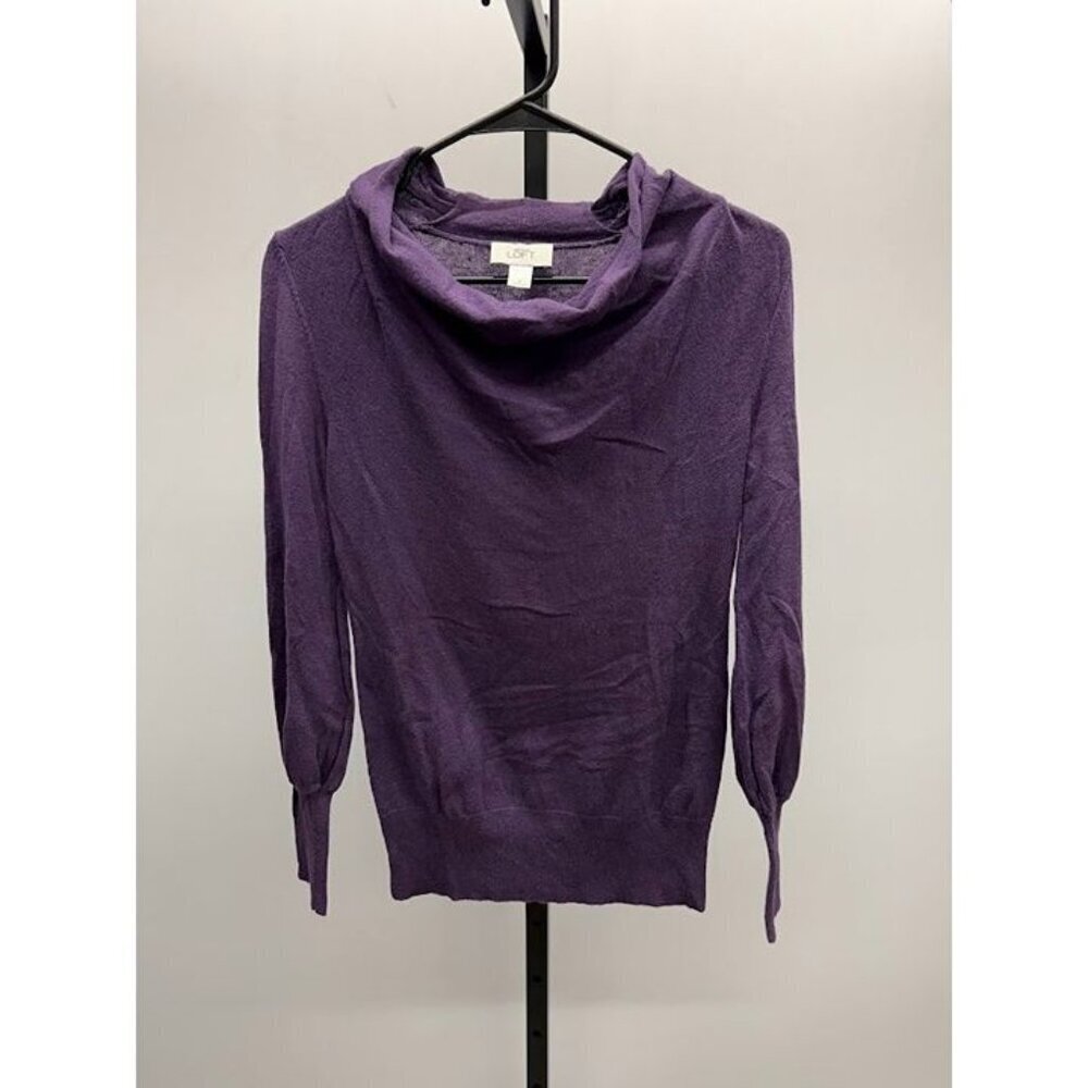 LOFT Purple Cowl Neck Wool Blend Lightweight Sweater